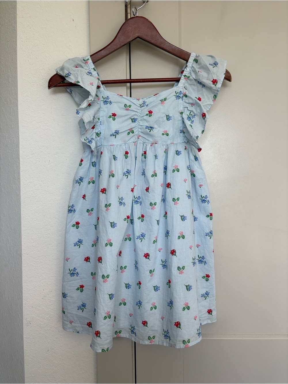 JANIE AND JACK LIGHT BLUE FLORAL RUFFLE SLEEVE DRESS GIRLS 7